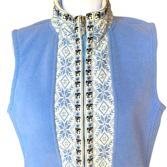 LL Bean Vest Jacket Blue Nordic Snowflake Fleece Mock Neck Full Zip Womens Med - Picture 5 of 12